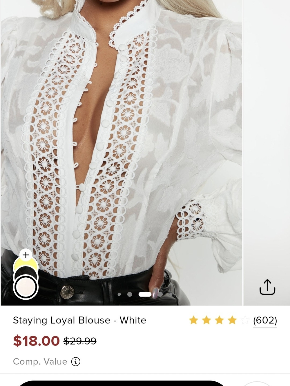 Fashion Nova White Lace-Trim Victorian Blouse